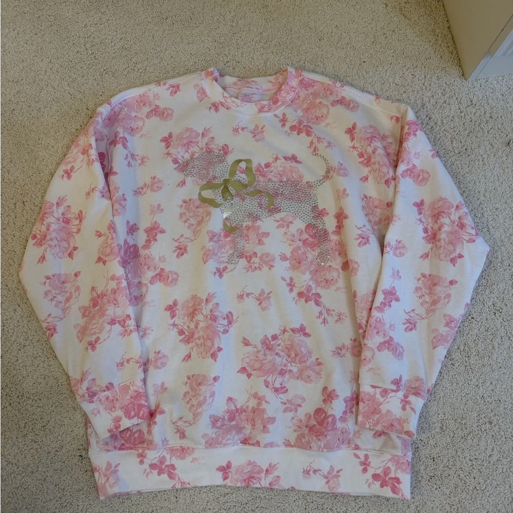LoveShackFamcy Floral Pink and White Sweatshirt size s